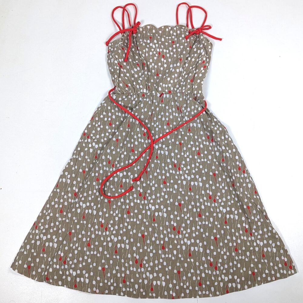 Vtg Jenni Dress Women's Sz Small Tan Tulip Scallop Sundress Girly Flirty Date